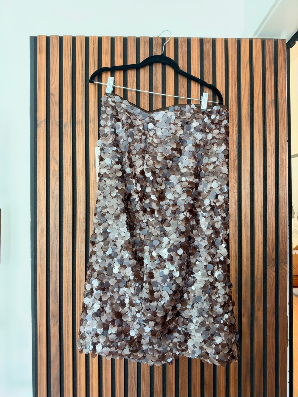 Zara Brown & Cream Sequined Midi Skirt